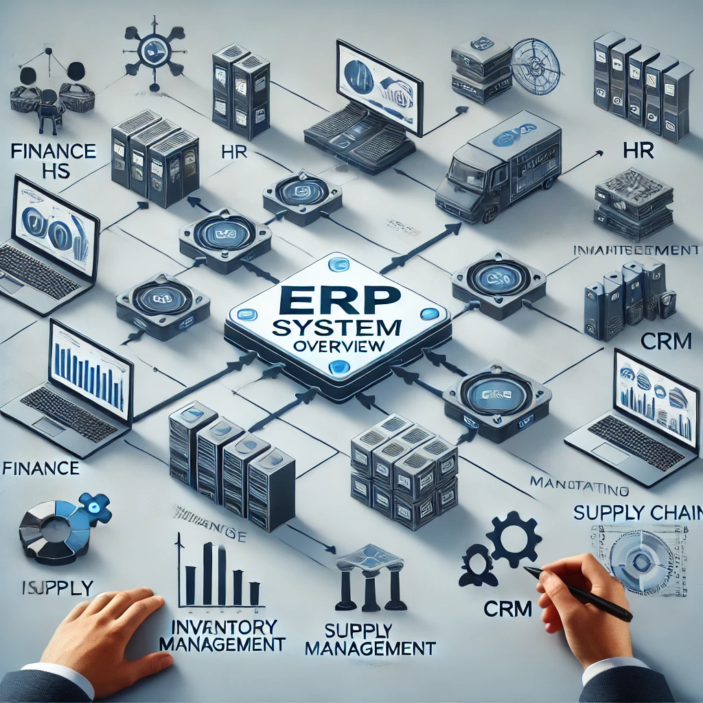 A detailed ERP system overview diagram. A detailed ERP system overview diagram.